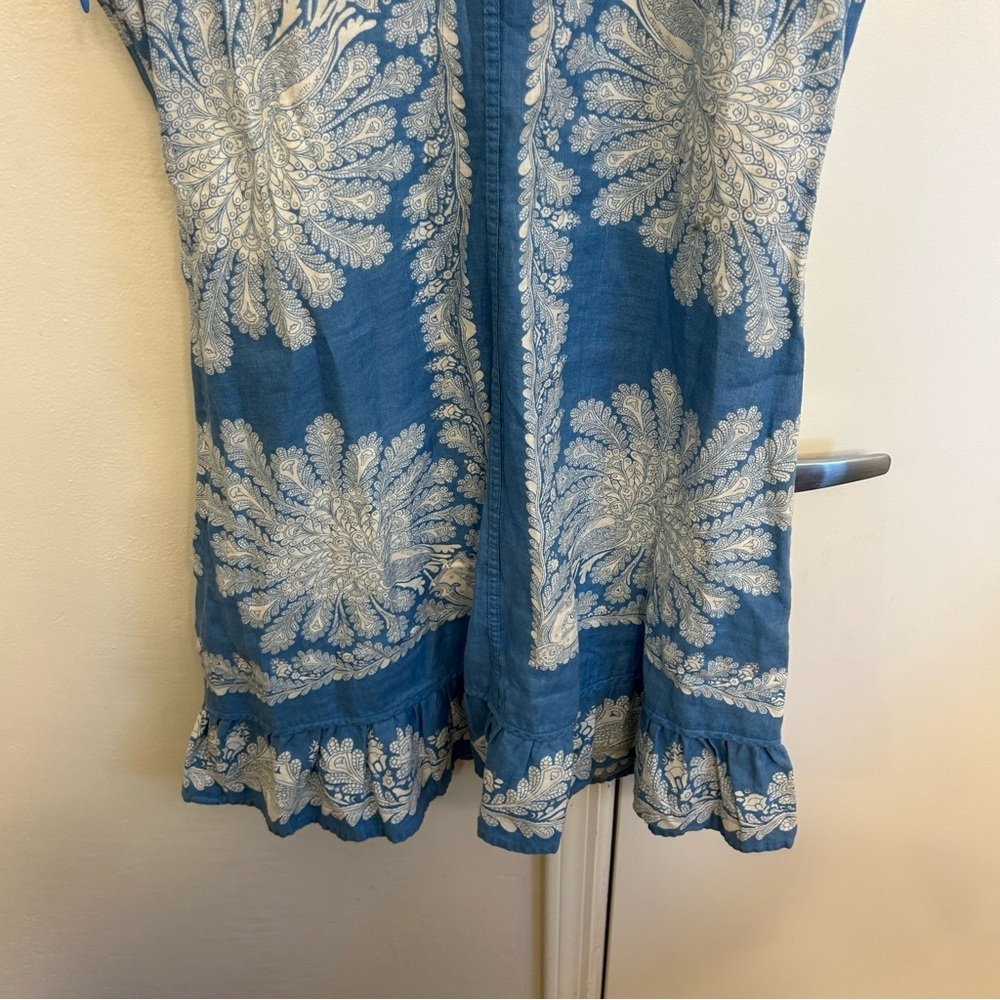 Vintage Free People Paisley Linen Blend Mini Shift Dress Blue White Size 12 - Picture 9 of 11